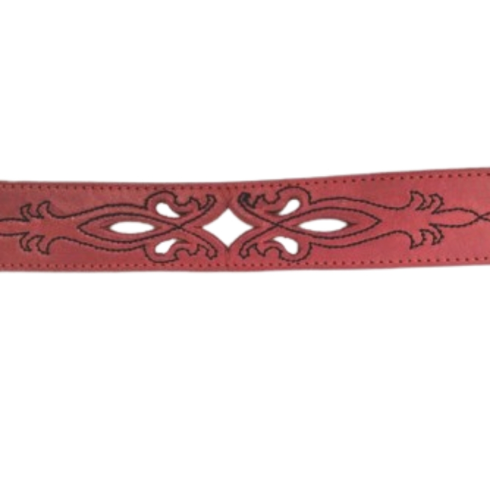 Belt Southwest Red Leather Silver Buckle Silver Creek Collection Sm @26-28" Vntg